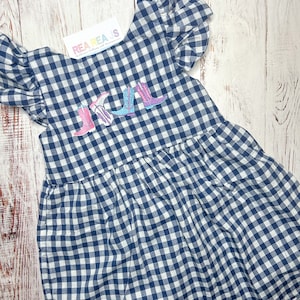 Cowgirl Boots Gingham Dress, Girls Rodeo Dress, Navy Gingham Dress for Go Texan Day, Cowboy Boots Cowgirl Dress for Baby or Toddler