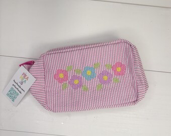Pink Flower Seersucker Everything Bag, Seersucker Toiletry Bag, Diaper Bag Organizer