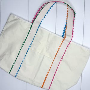 Rainbow Ric Rac Canvas Beach Bag, Monogrammed Beach Bag, Personalized ...