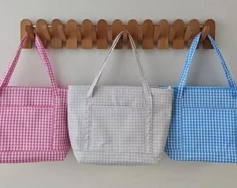 Monogrammed Nylon Gingham Tote Bag, Personalized Beach Bag, Mothers Day Gift, Teachers Gift, Girls Bag, Tote Bag for Gift