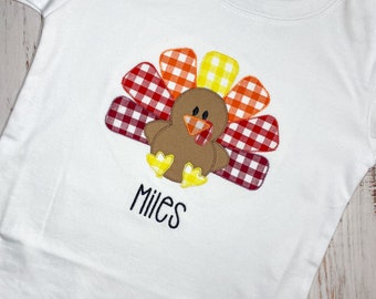Truthahn bestickt Tshirt, Monogramm Thanksgiving Tshirt, Baby oder Kleinkind, personalisierte Türkei Top für Jungen oder Mädchen