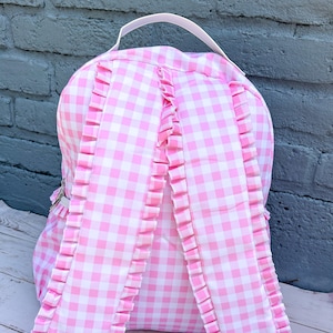 Monogrammed Gingham Nylon Backpack in Pink or Blue, Personalized Diaper Bag, School Bag for Kids image 7