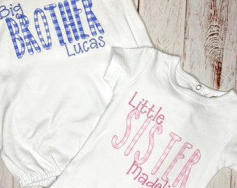 Big Brother, Big Sister, Little Brother, Little Sister Shirt, Baby Announcement Shirt, Sibling Set, Sibling  Top or Dress for Boy or Girl