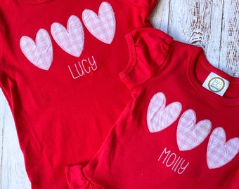 MORE COLORS, Valentine&#39;s Heart Trio, Babies or Toddlers , Baby or Toddler, Personalized Valentines Shirt or Dress for Boys  Girls