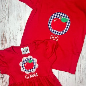 Back to School Apple Dress or Shirt, Babies or Toddlers, Monogrammed Apple Shirt, Baby or Toddler, Personalized Back to School Top or Dress