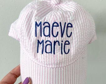 Monogrammed Seersucker Hat for Kids, Children's Seersucker Baseball Hat, Personalized Toddler Hat for Boys or Girls