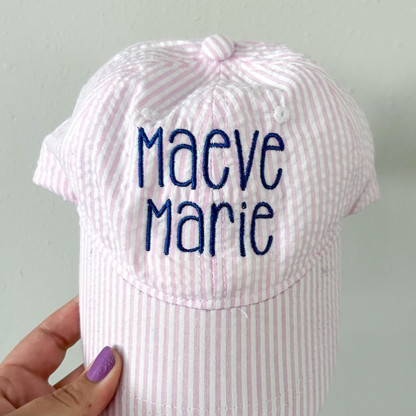 Monogrammed Seersucker Hat for Kids, Children's Seersucker Baseball Hat, Personalized Toddler Hat for Boys or Girls