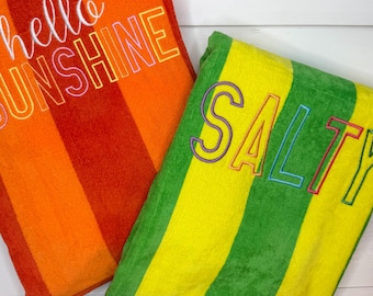 Summer Embroidered Beach Towel, Fun Summer Gift, Hostess Gift for Beach, Teacher Gift, Bachelorette Party Beach Towel