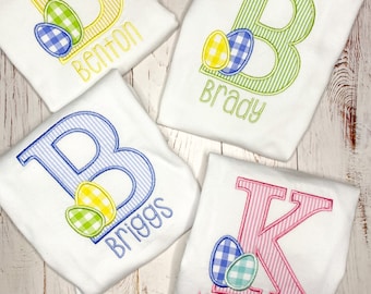 MÁS COLORES, Camisa bordada con monograma de letras de Pascua para bebé o niño pequeño, Camiseta con huevo de Pascua, Conjuntos de Pascua a juego para hermano y hermana