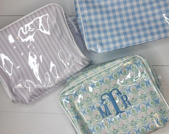 Monogrammed Clear Coasted Cosmetic Bag, Wipeable Personalized Toiletry Bag