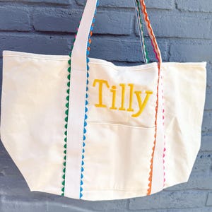 Rainbow Ric Rac Canvas Beach Bag, Monogrammed Beach Bag, Personalized ...