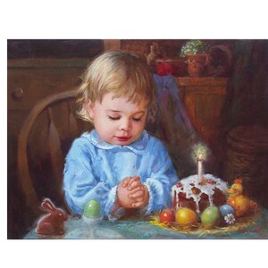 Digitaler Download von original Ölgemälde-Dateien, Kindergebet am Osterfeiertag