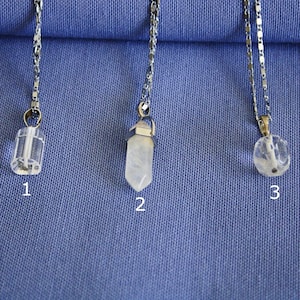 Dainty Clear White Crystal Quartz Pendant Necklace, Healing Crystal Point Pendant Necklace, Her White Cylinder April Birthstone Pendant Gift