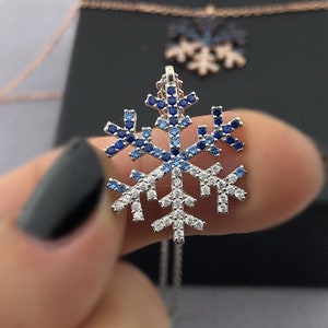 Blue and White CZ Snowflake Pendant