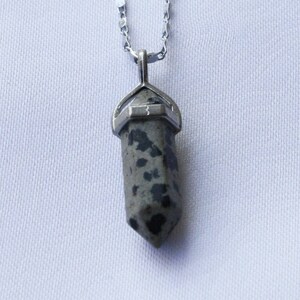 Snowflake Obsidian Black White Necklace Pendant, Calming Natural Crystal, Stress Relief Protection Stone, Dainty Point Pendant, Black Rock