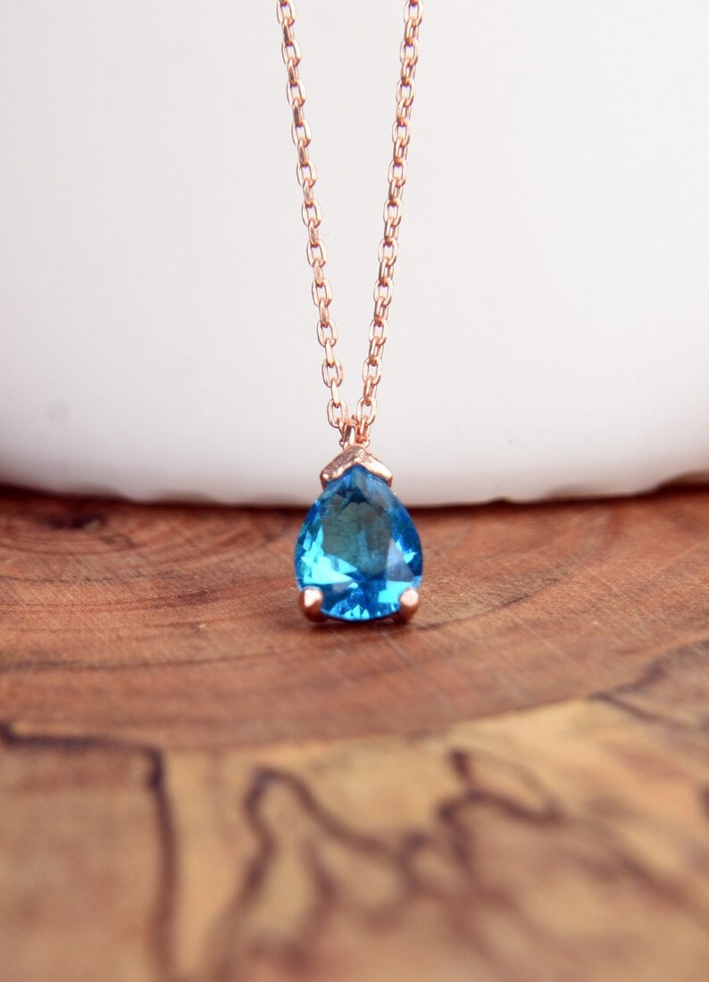 December Birthstone Necklace, Blue Zircon Silver Necklace, Small Blue Zircon Pendant, December Birthday Gift, Birthstone Jewelry for her image 2