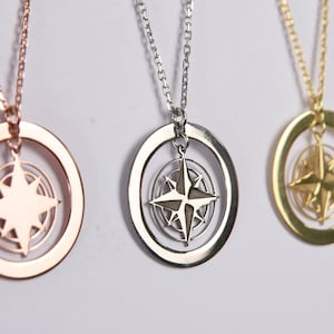 925 Sterling Silver Compass Necklace, Compass Necklace, Cool Silver Necklace, Compass Pendant for Gift, Minimal Sterling Silver Necklace