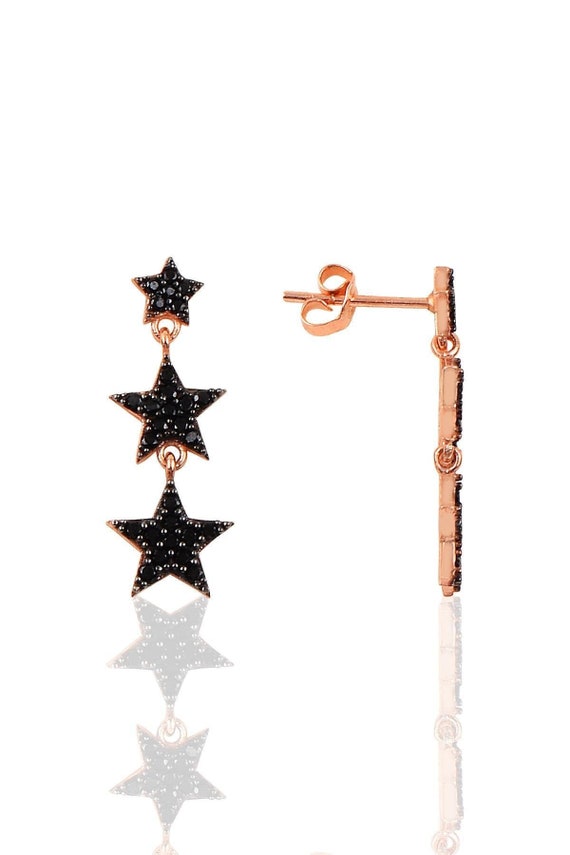 Cubic Zirconia Dangle Triple Star Earrings Rhodium on Sterling Silver Cubic Zirconia Dangle Triple Star Earrings Rhodium on Sterling Silver