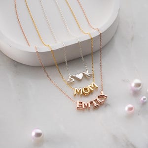 925 Silver Tiny Balloon Initial Name Necklace 3D Bubble Letter Name Necklace Customizable Balloon Charm Puff Letter Name Monogram Necklace