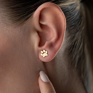 Personalized Paw Print Earrings with Pet Name, Custom Pet Studs in Gold, Silver, Rose Gold, Dog Cat Lover Gift Jewelry,pet memorial studs