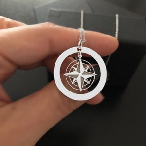 Silver Compass Necklace for her, Compass Pendant Jewelry, Compass Necklace Best Friend Gift, 925 Sterling Custom Compass Shaped Pendant