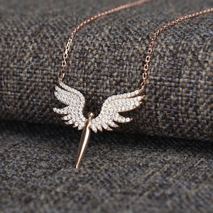 925 Sterling Silver Archangel Michael Necklace, Angel Wings Pendant for Gift, Dainty Angel Wing Necklace, Custom Valentines Jewelry for her