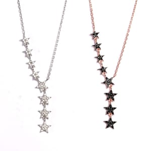 Silver Cascading Stars Necklace, Dainty Star Jewelry Gift for her, 925 Sterling Star Lariat Necklace, Starry Necklace, Star Bridesmaid Gift