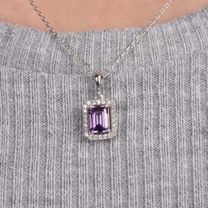 February Birthstone Silver Necklace, Purple Amethyst Silver Pendant, Amethyst Genuine Necklace, February Jewelry birthday gifts for Women