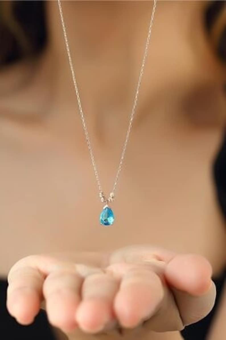 December Birthstone Necklace, Blue Zircon Silver Necklace, Small Blue Zircon Pendant, December Birthday Gift, Birthstone Jewelry for her image 3
