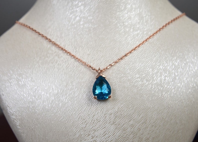 December Birthstone Necklace, Blue Zircon Silver Necklace, Small Blue Zircon Pendant, December Birthday Gift, Birthstone Jewelry for her image 7