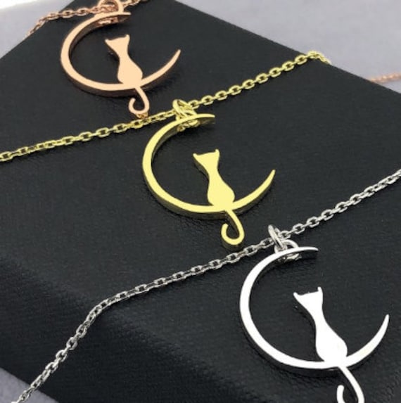 Collana Con Ciondolo A Forma Di Mezzaluna In Argento, Gatto - Foto 12