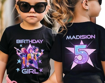 カスタムHuntrixバースデーガールシャツ、パーソナライズされたKpopデーモンハンターバースデーTシャツ、新学期、Huntrixファンへのギフト、子供への誕生日プレゼント