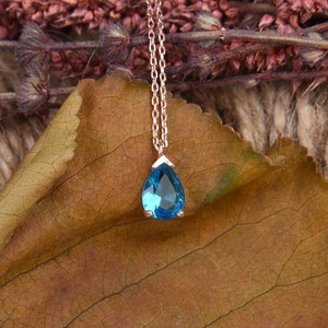 December Birthstone Necklace, Blue Zircon Silver Necklace, Small Blue Zircon Pendant, December Birthday Gift, Birthstone Jewelry for her image 5