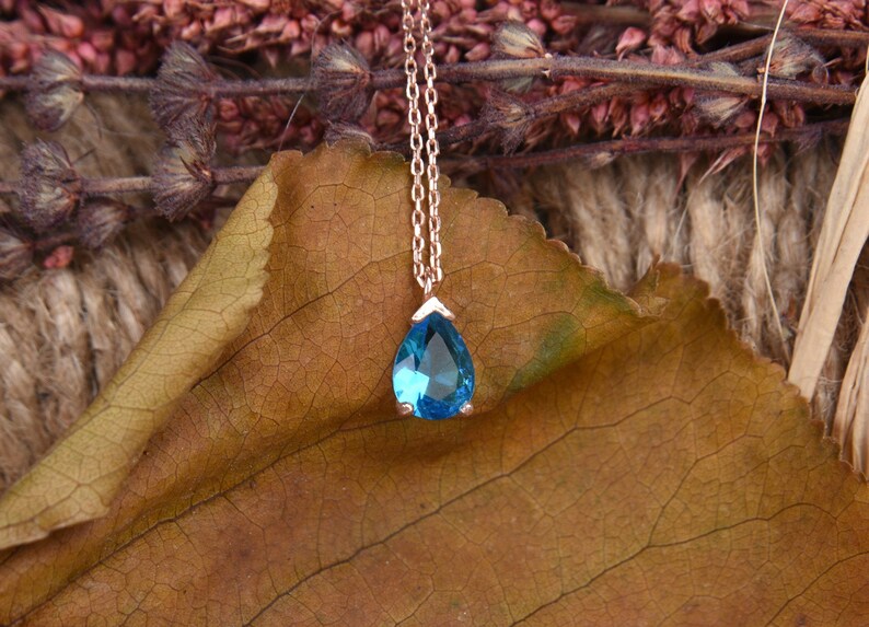 December Birthstone Necklace, Blue Zircon Silver Necklace, Small Blue Zircon Pendant, December Birthday Gift, Birthstone Jewelry for her image 5