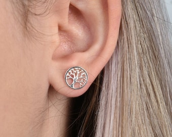 Boucles d’oreilles Tiny Tree of Life Stud, Bijoux Silver Tree of Life, Boucles d’oreilles Silver Family Tree, Boucles d’oreilles cadeaux pour femmes, Boucles d’oreilles minimalistes