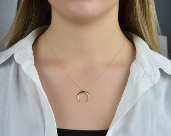 Upside Down Moon Silver Necklace, Half Moon Necklace, Crescent Moon Necklace, Tiny Moon Necklace, Custom Shaped Necklace for Gift, Gold Moon