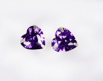 Silver Purple Amethyst Stud Earrings, February Birthstone Stud Earring, Heart Amethyst Genuine Studs, February Jewelry birthday gift for her