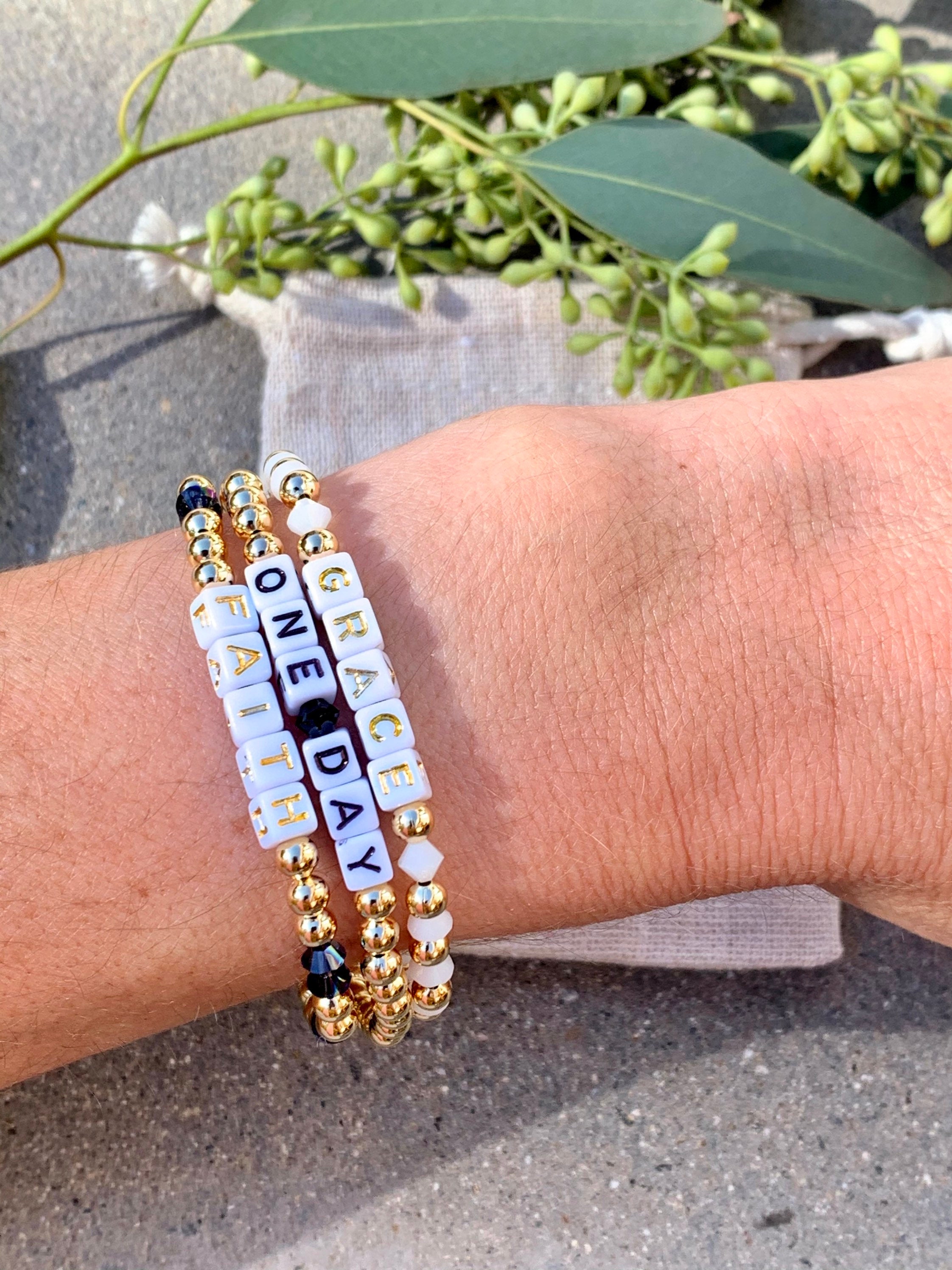 Custom Gold Letter Bead Bracelet Stacking Bracelet Personalized