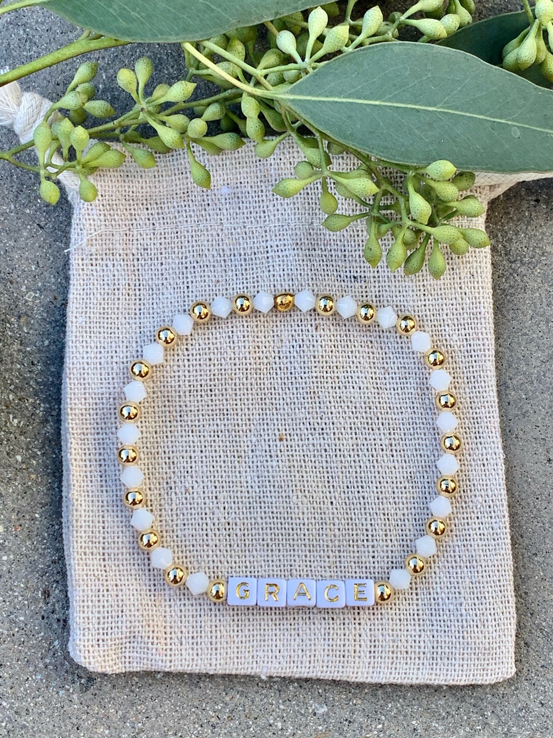 Custom Gold Letter Bead Bracelet Stacking Bracelet Personalized