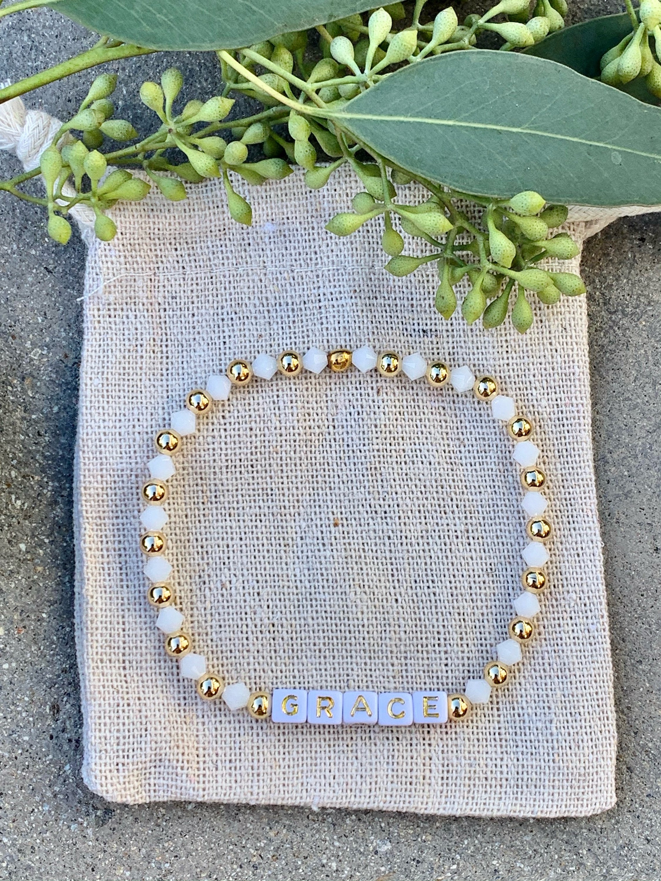 Custom Gold Letter Bead Bracelet Stacking Bracelet Personalized