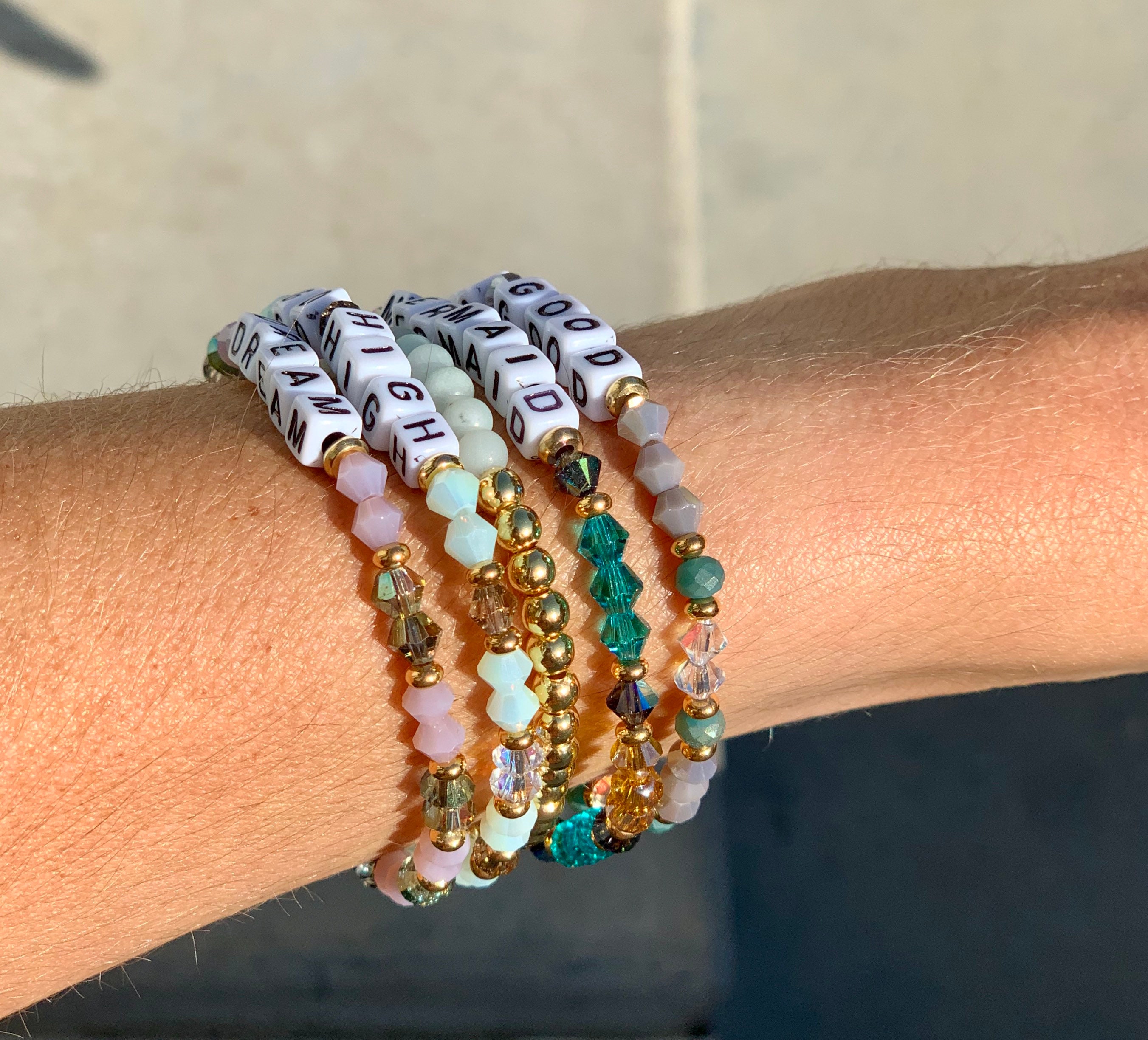 Custom Gold Letter Bead Bracelet Stacking Bracelet Personalized