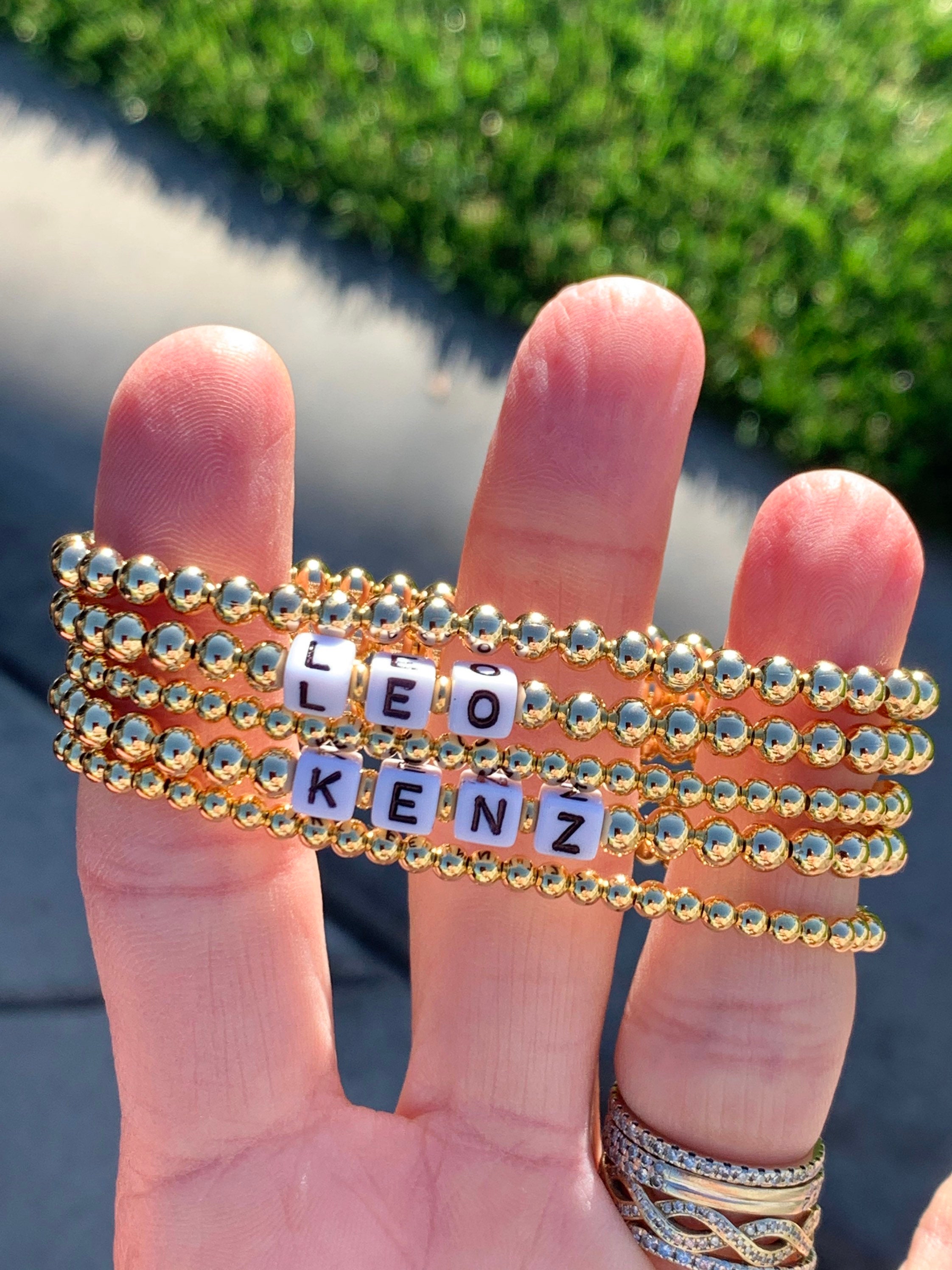 Custom 4mm Gold Filled Letter Bead Bracelet Stacking Etsy