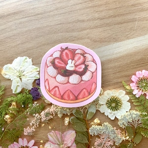 Strawberry Bunny Cake Sticker | Matte Stickers | Cute Stickers