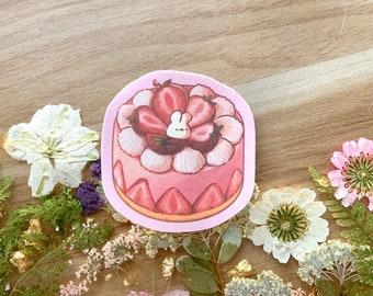 Strawberry Bunny Cake Sticker | Matte Stickers | Cute Stickers