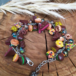 Polymer Clay Bracelet Sweets Candy Wristband Sweets Bracelet Mini Donuts Miniature Biscuits Handmade jewelry Macaroon bracelet