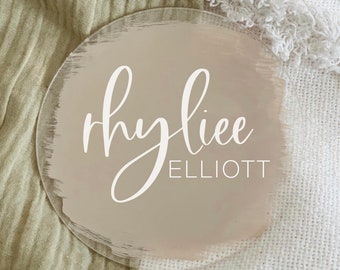 Acrylic Birth Announcement Sign | Baby's Name | Plexiglass Acrylic Disk | Hello World Painted Photo Prop | Newborn Photos | Hospital Plaque