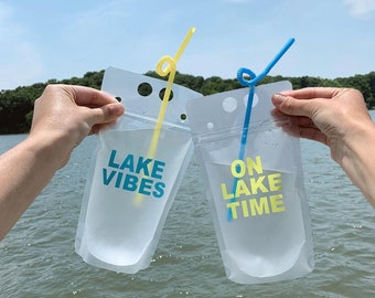 Reusable Lake Drink Pouch  | Adult Drink Bag | Reusable Drink Bag | Reusable Drink Pouch | Clear Drink Pouch | Bachelorette Cups