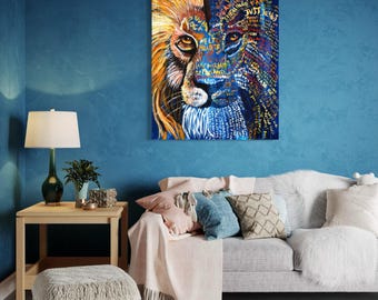 Pray With Me: Prayer painting, colorful Art Print of Lion of Judah, Aslan