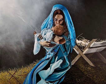 Madonna and Child Art Print, Religious Acrylic Painting, “The Light”