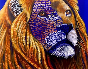 Imago Dei Lion Acrylic Painting: Christian Art Card or Print